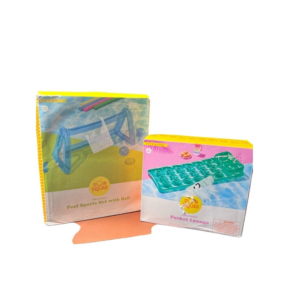 Set of 2 Sun Squad Inflatable Interactive Pool Sports Net & Pocket Lounge NIB